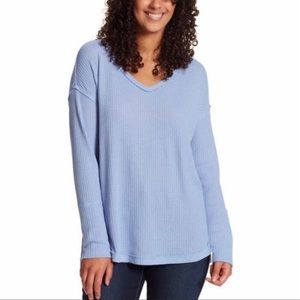 Vintage America Waffle Lavender Purple Knit Oversized V-Neck  Top NWOT M